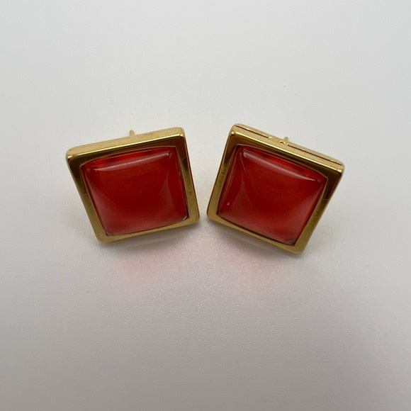 Classic Flirty Stud Earrings - Gold Boho Chic Square & Round Stud Earrings - Picture 4 of 15